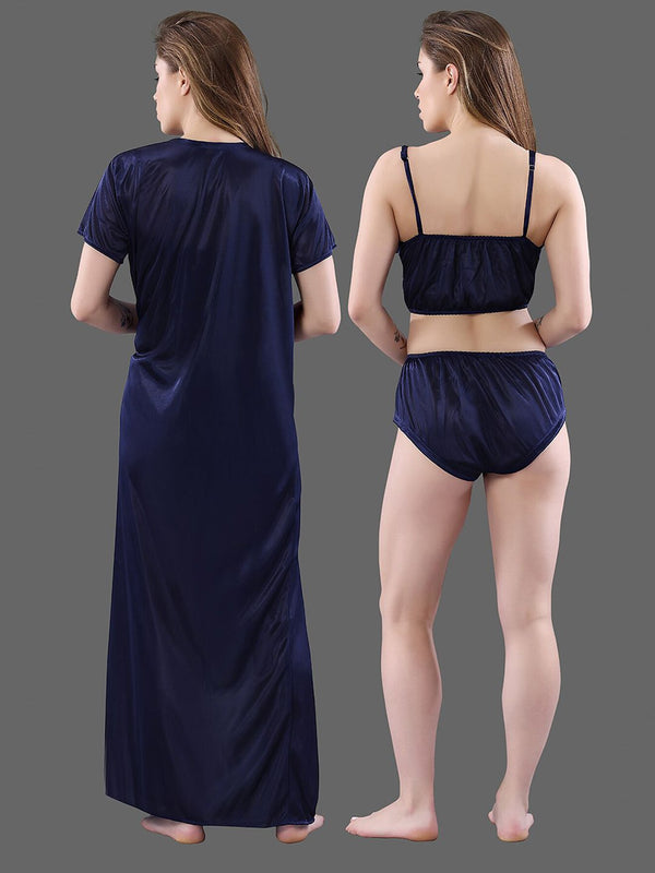Be You Women Set Of 2 Navy Blue Maxi 1Robe with Lingerie Set Nightdress