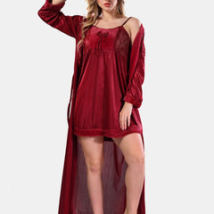 Be You Square Neck Lace Up Details Satin Nightdress With Robe