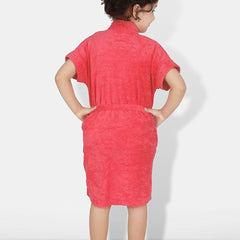 Be You Peach Solid Cotton Drawstring Knee Length Bath Robe