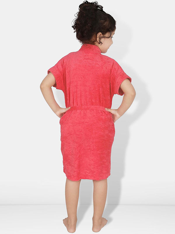 Be You Peach Solid Cotton Drawstring Knee Length Bath Robe