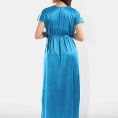 Be You Floral Self Design Satin Nightdress With Robe & Brief