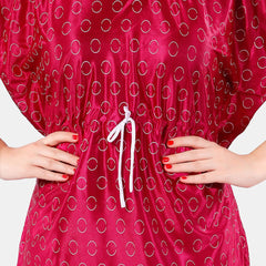 Be You Geometric Printed V-Neck Satin Kaftan Night Suit