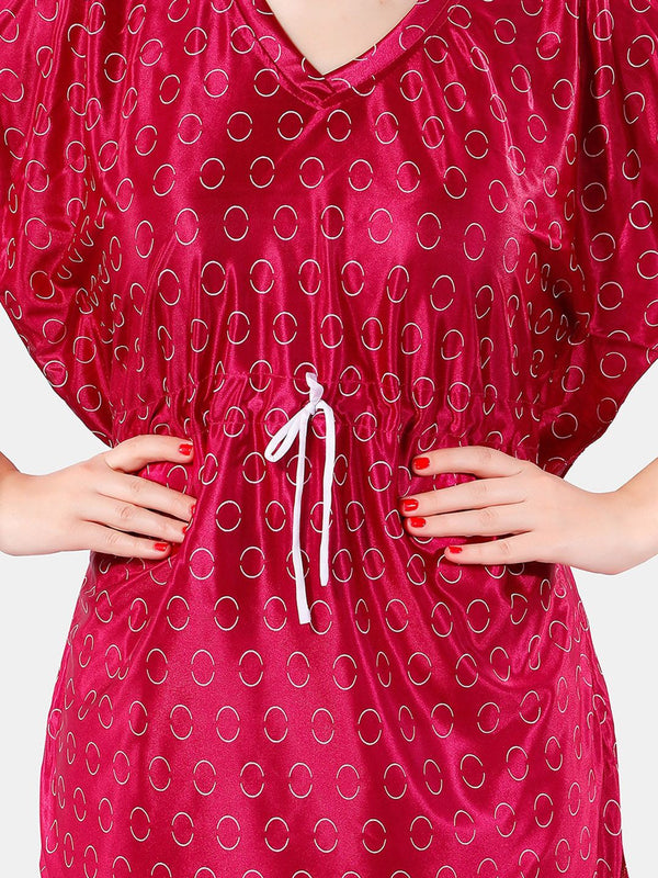 Be You Geometric Printed V-Neck Satin Kaftan Night Suit