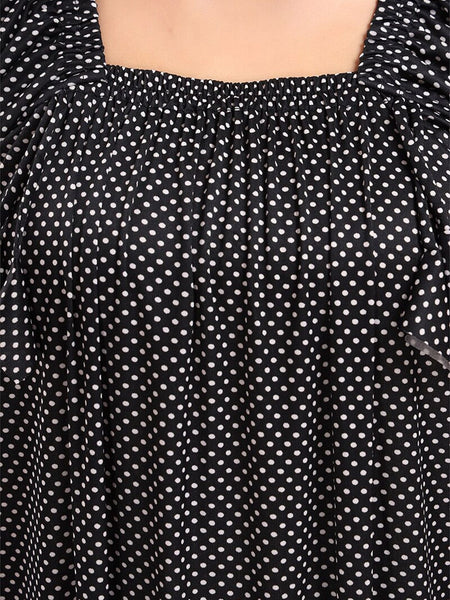 Be You Polka Dots Printed Square Neck Satin Maxi Nightdress
