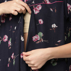 Be You Blue Printed Maxi Nightdress Alpine Feeding / Maternity Gown For Women