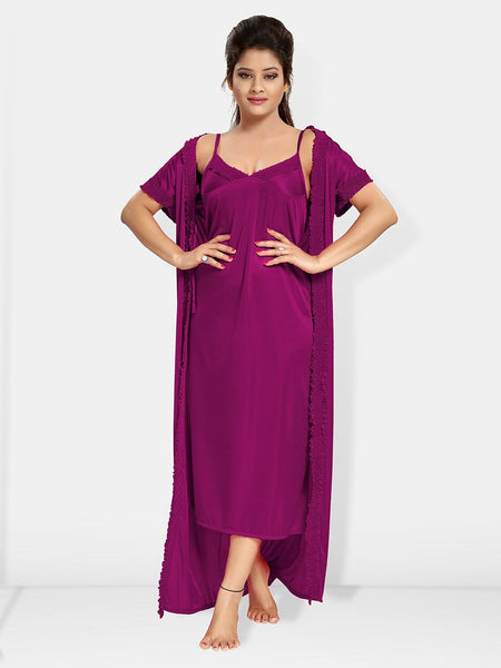 Be You V-Neck Satin Maxi Wrap Nightdress With Robe