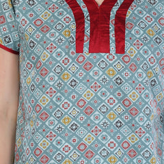 Be You Women Blue Printed Maxi Nightdress