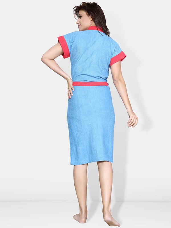 Be You Pink Solid Cotton Drawstring Knee Length Bath Robe