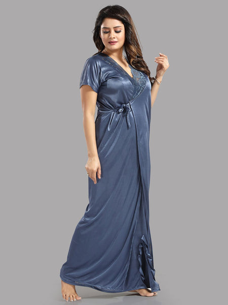 Be You Blue Satin Maxi Shoulder Straps Nightdress