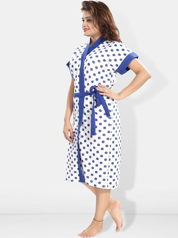 Be You Women Polka Dots Printed Cotton Anti-bacterial Super Soft Bath Robe With Belt