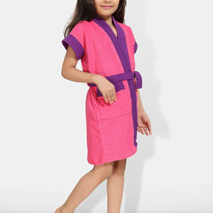 Be You Two Tone Pink Solid Cotton Drawstring Knee Length Bath Robe