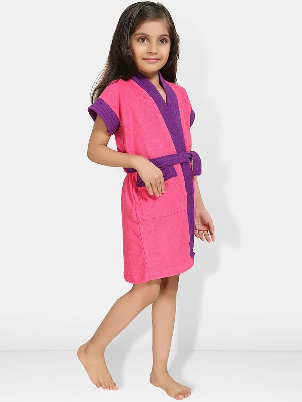 Be You Two Tone Pink Solid Cotton Drawstring Knee Length Bath Robe