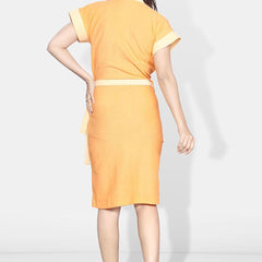 Be You Two-Tone Yellow Solid Cotton Drawstring Knee Length Bath Robe