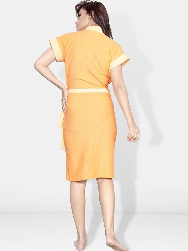 Be You Two-Tone Yellow Solid Cotton Drawstring Knee Length Bath Robe