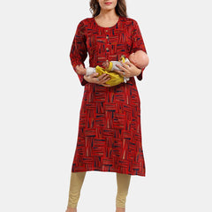 Be You Geometric Printed Round Neck Maternity Straight Kurta