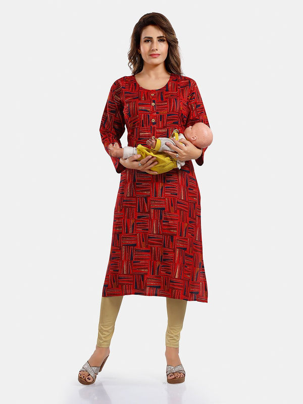 Be You Geometric Printed Round Neck Maternity Straight Kurta