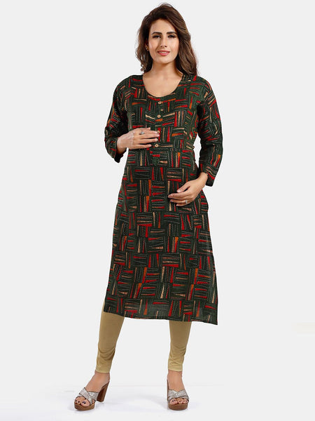 Be You Abstract Printed Round Neck Maternity Kurta
