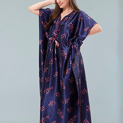 Be You Navy Blue Printed Maxi Kaftan Nightdress