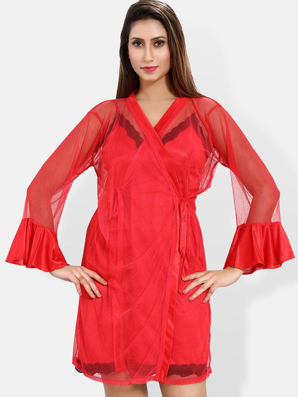 Be You Shoulder Straps Satin Nightdress With Robe