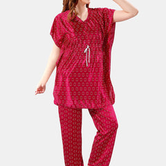 Be You Geometric Printed V-Neck Satin Kaftan Night Suit