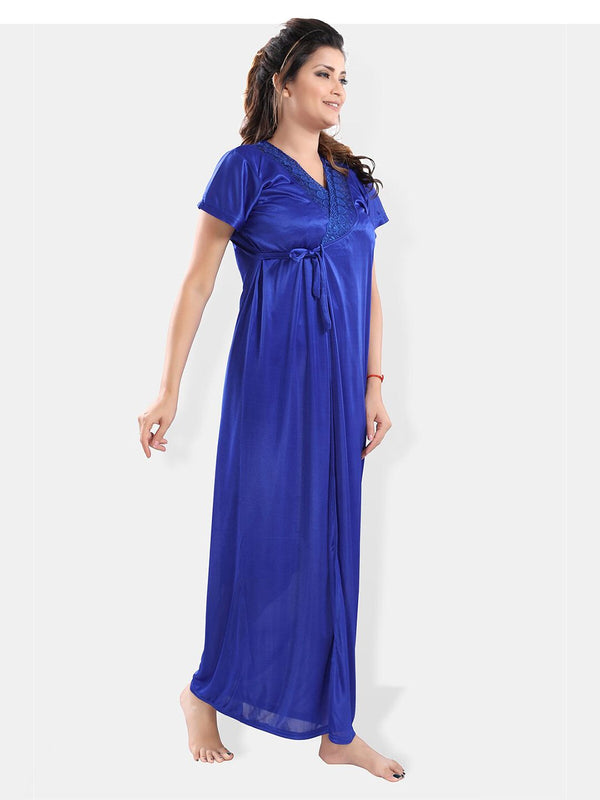 Be You Shoulder Strap Neck Satin Night Suit With Robe