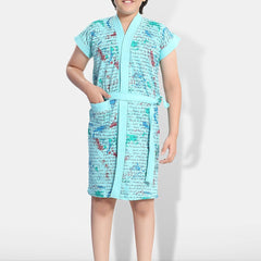 Be You Letter Print Blue Typography Cotton Drawstring Knee Length Bath Robe