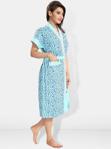 Be You Women Printed Cotton Anti-bacterial Super Soft Bath Robe With Belt