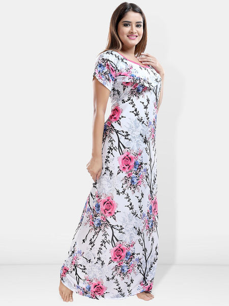 Be You Floral Printed Satin Maternity Maxi Sweat Nightdress