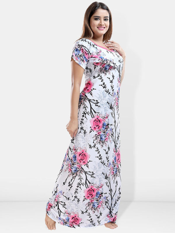 Be You Floral Printed Satin Maternity Maxi Sweat Nightdress