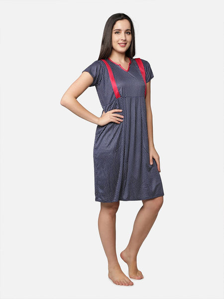 Be You Women Navy Blue Printed Maternity Nightdress