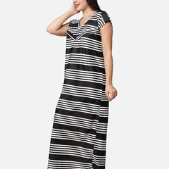 Be You Black Printed Maxi Maternity Nightdress