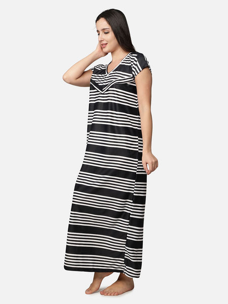 Be You Black Printed Maxi Maternity Nightdress