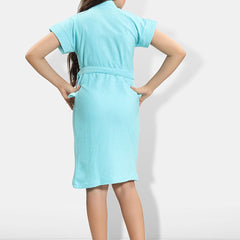 Be You Blue Solid Cotton Drawstring Knee Length Bath Robe