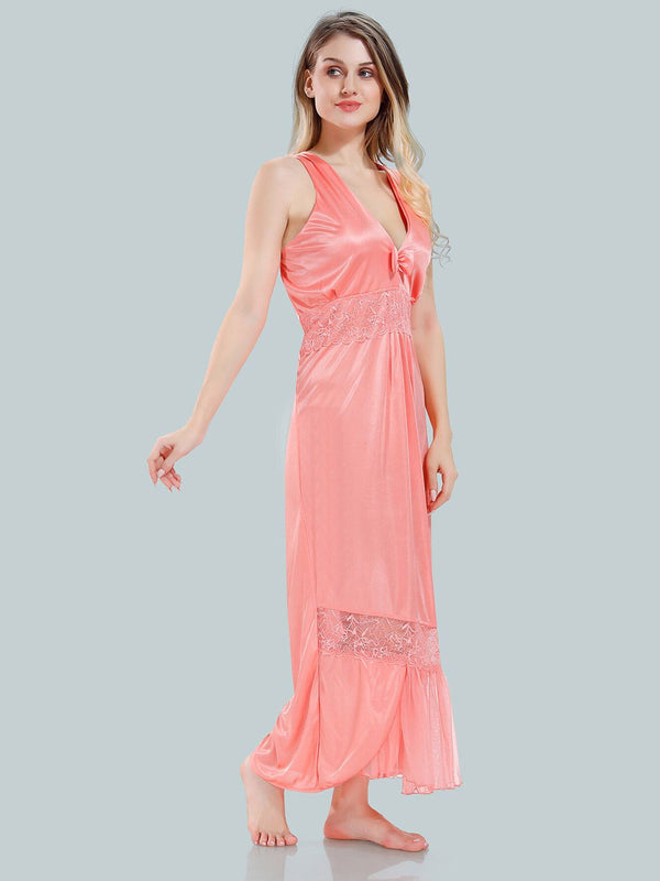 Be You Floral Lace V-Neck Satin Night Dress With Robe