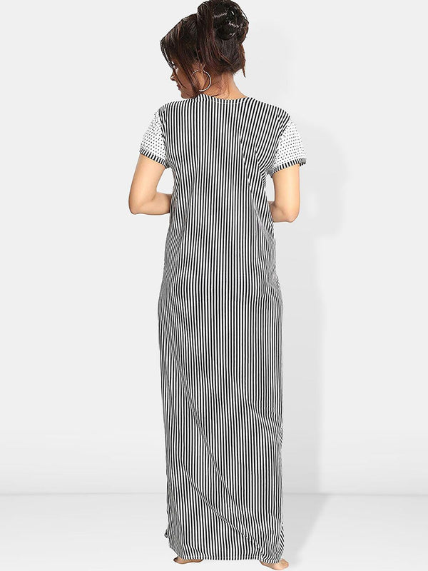 Be You Striped Maxi Satin Maternity Sweat Nightdress