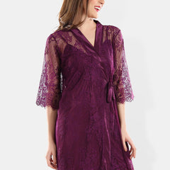 Be You Self Design Satin Shoulder Straps Nightdress With Robe