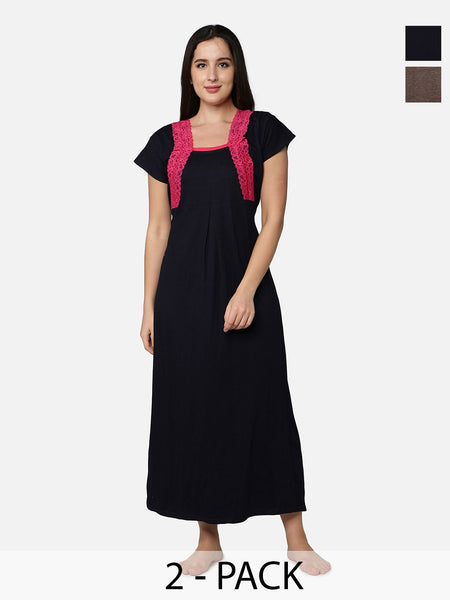 Be You Women Pack Of 2 Striped Maxi Nightdress