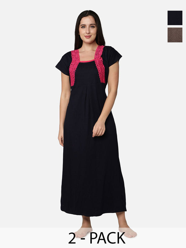 Be You Women Pack Of 2 Striped Maxi Nightdress