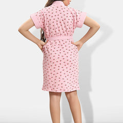 Be You Pink Conversational Cotton Drawstring Knee Length Bath Robe