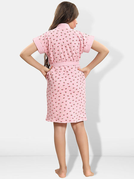 Be You Pink Conversational Cotton Drawstring Knee Length Bath Robe