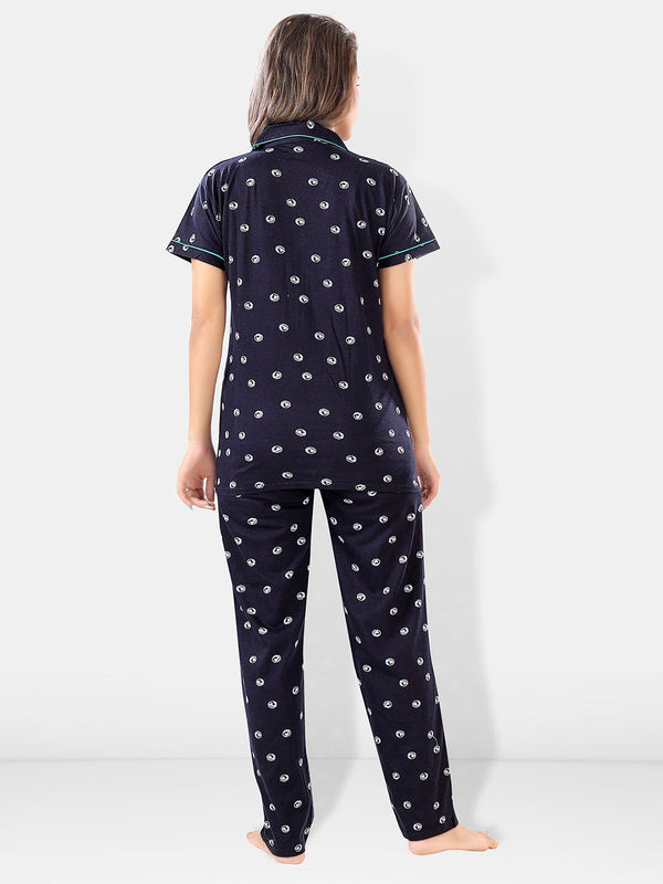 Be You Women 2 Black & White Conversational Printed Night suit