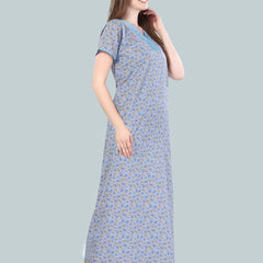 Be You Women Blue Printed Maxi Nightdress