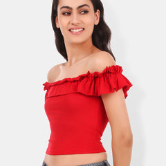 Be You Off-Shoulder Ruffles Cotton Bardot Crop Top