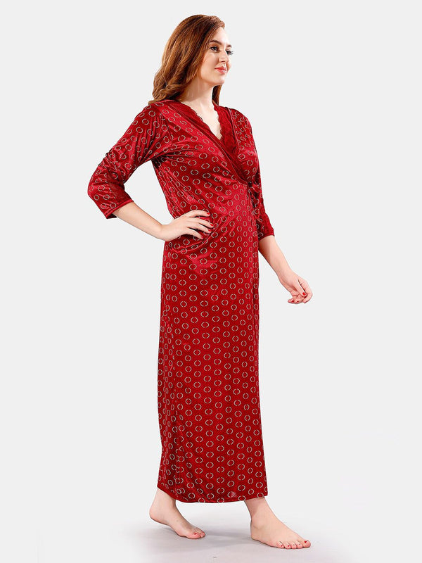 Be You V Neck Lace Satin Maxi Nightdress With Robe