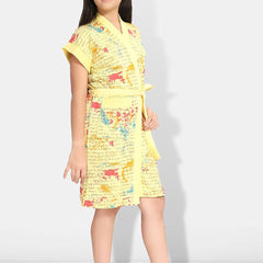 Be You Letter Print Yellow Typography Cotton Drawstring Knee Length Bath Robe