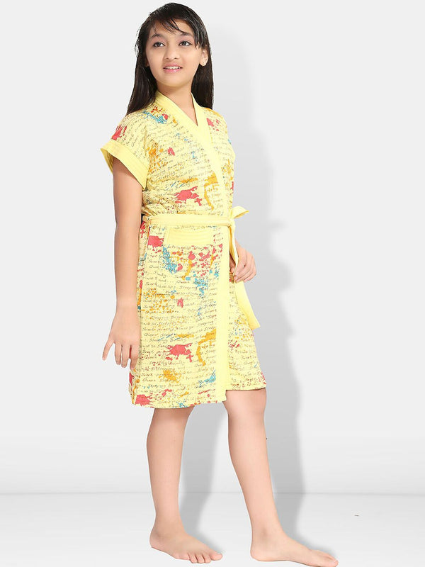 Be You Letter Print Yellow Typography Cotton Drawstring Knee Length Bath Robe