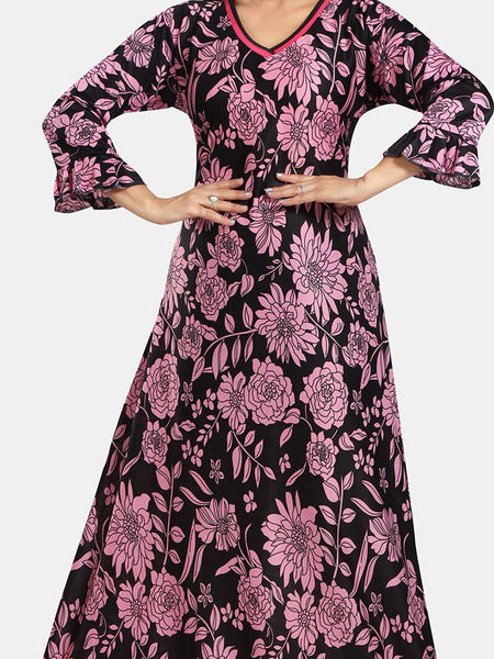 Be You Floral Printed V-Neck Satin Maxi Nightdress
