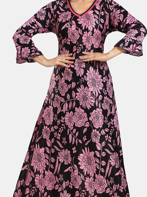 Be You Floral Printed V-Neck Satin Maxi Nightdress