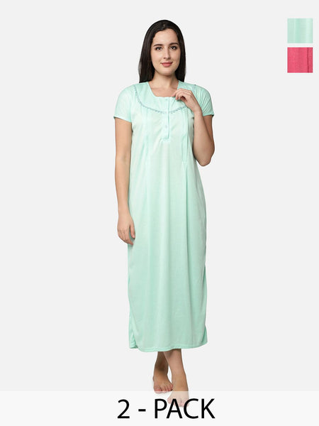 Be You Women Solid Pack Of 2 Maxi Nightdress