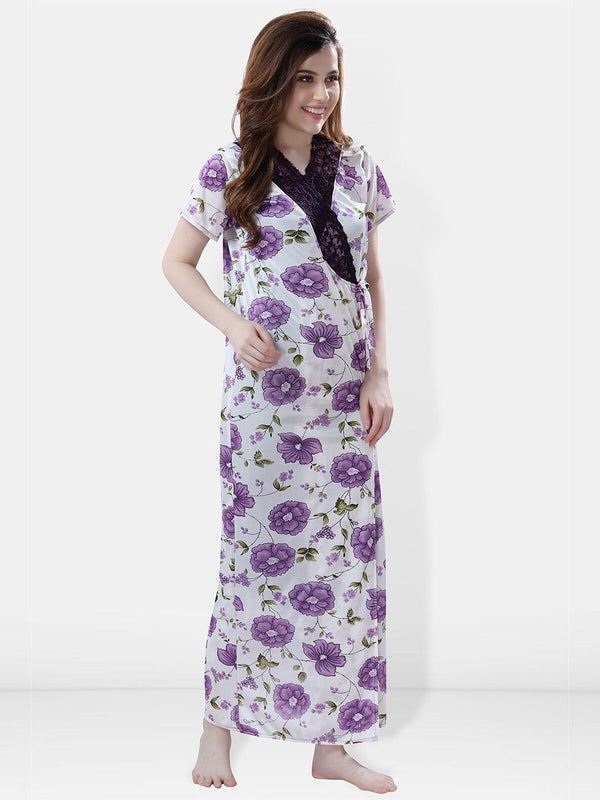 Be You Printed Nightdress With Robe